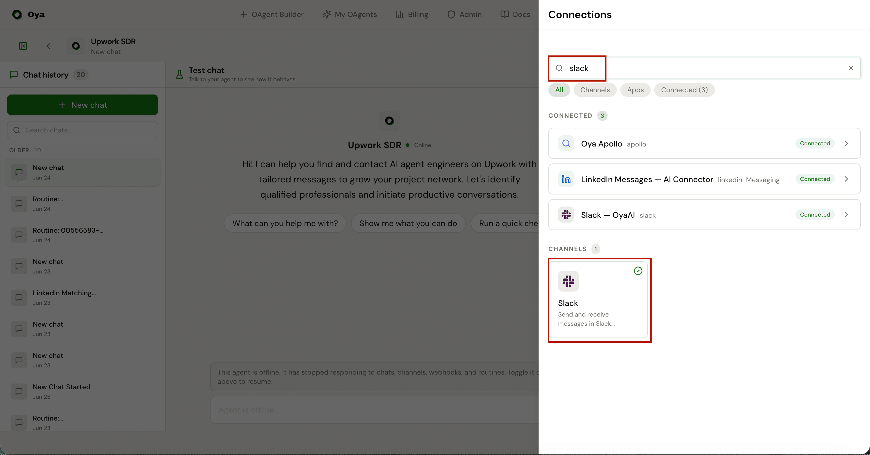 Slack gateway connection dialog